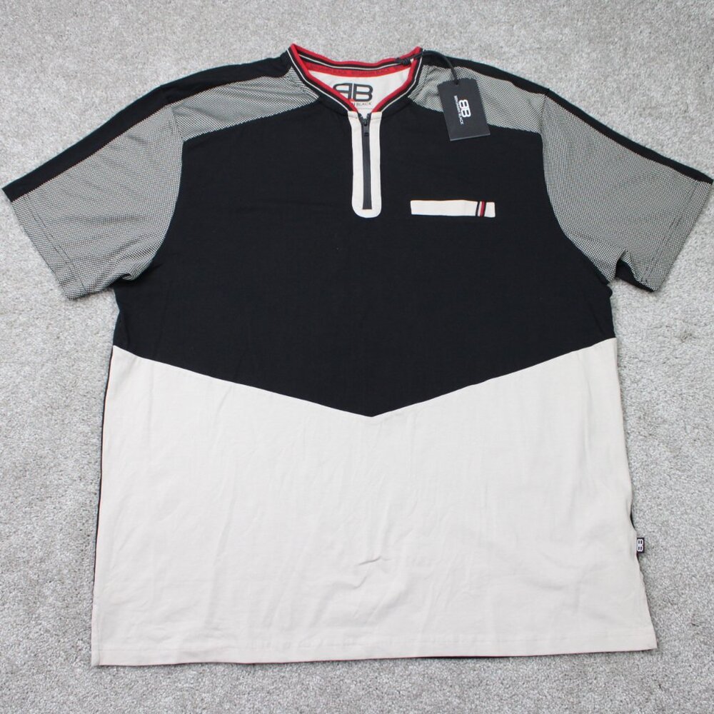 Benjamin Black Shirt NWT Mens 2XL XXL Black/White 1/4 Zip Cotton Stretch‎ S/S